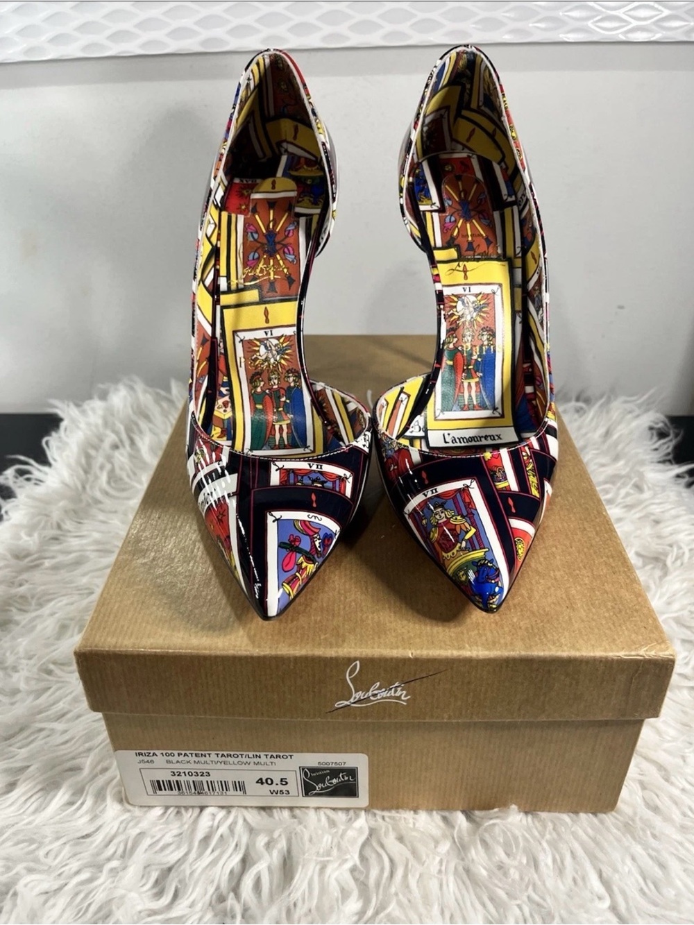 Christian Louboutin Multicolor Tarot-Print Patent Pointed Pumps